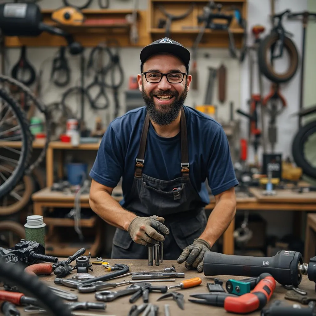 Equipo Unlike Bikes en el taller